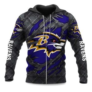 Ravens Black Metal Texture Zipper Hoodie