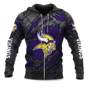 Vikings Black Metal Texture Zipper Hoodie