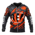 Bengals Black Metal Texture Zipper Hoodie