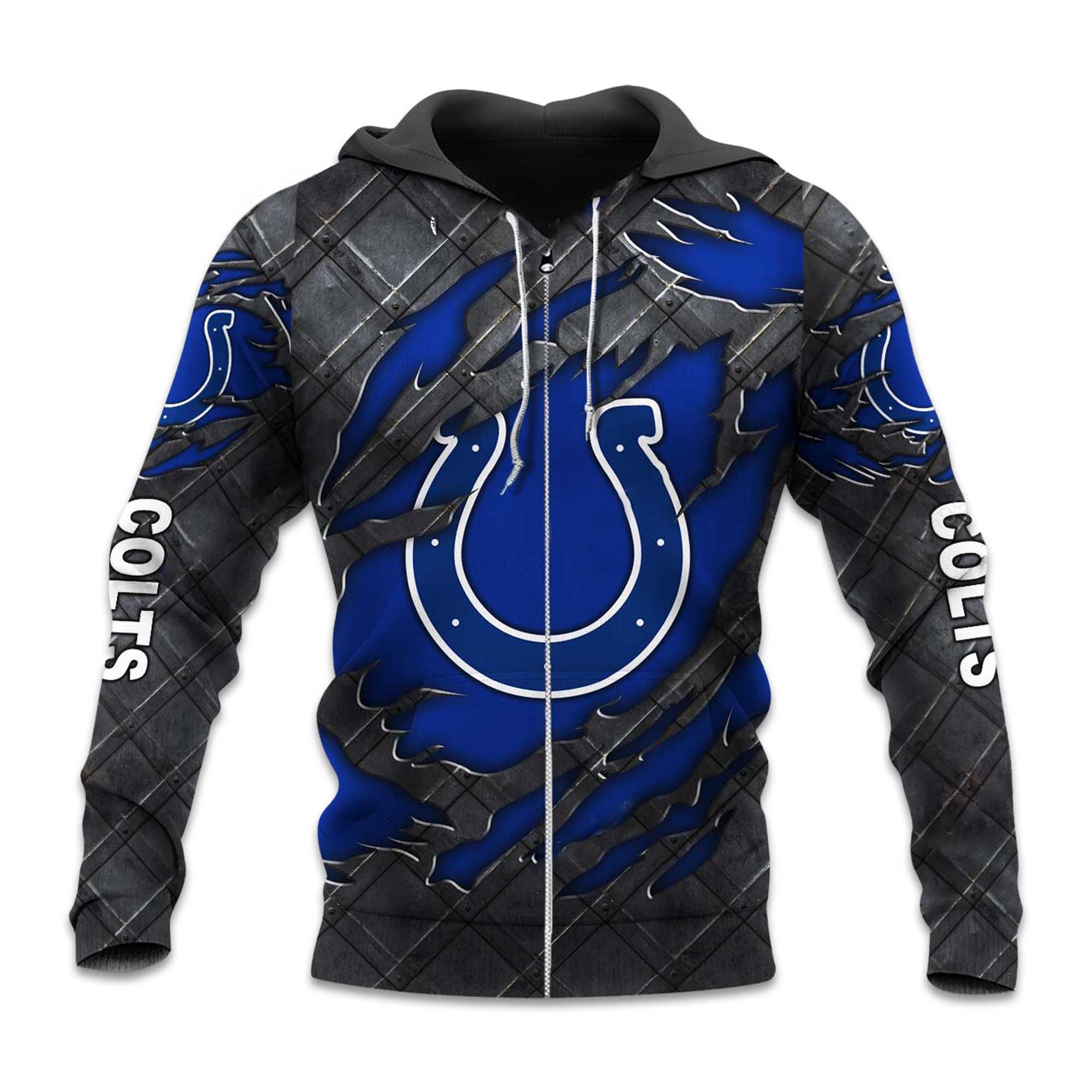 Colts Black Metal Texture Zipper Hoodie Colts Black Metal Texture Zipper Hoodie