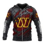 Commanders Black Metal Texture Zipper Hoodie