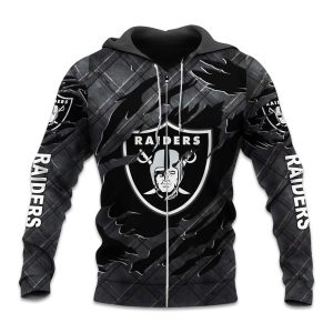 Raiders Black Metal Texture Zipper Hoodie