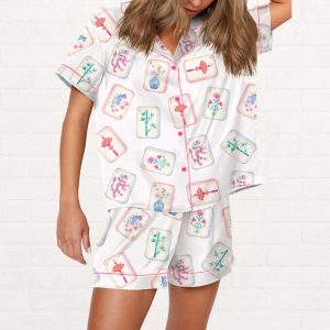 Watercolor Mahjong Satin Pajama Set (1)