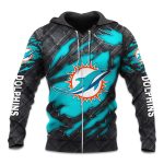 Dolphins Black Metal Texture Zipper Hoodie