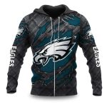 Eagles Black Metal Texture Zipper Hoodie