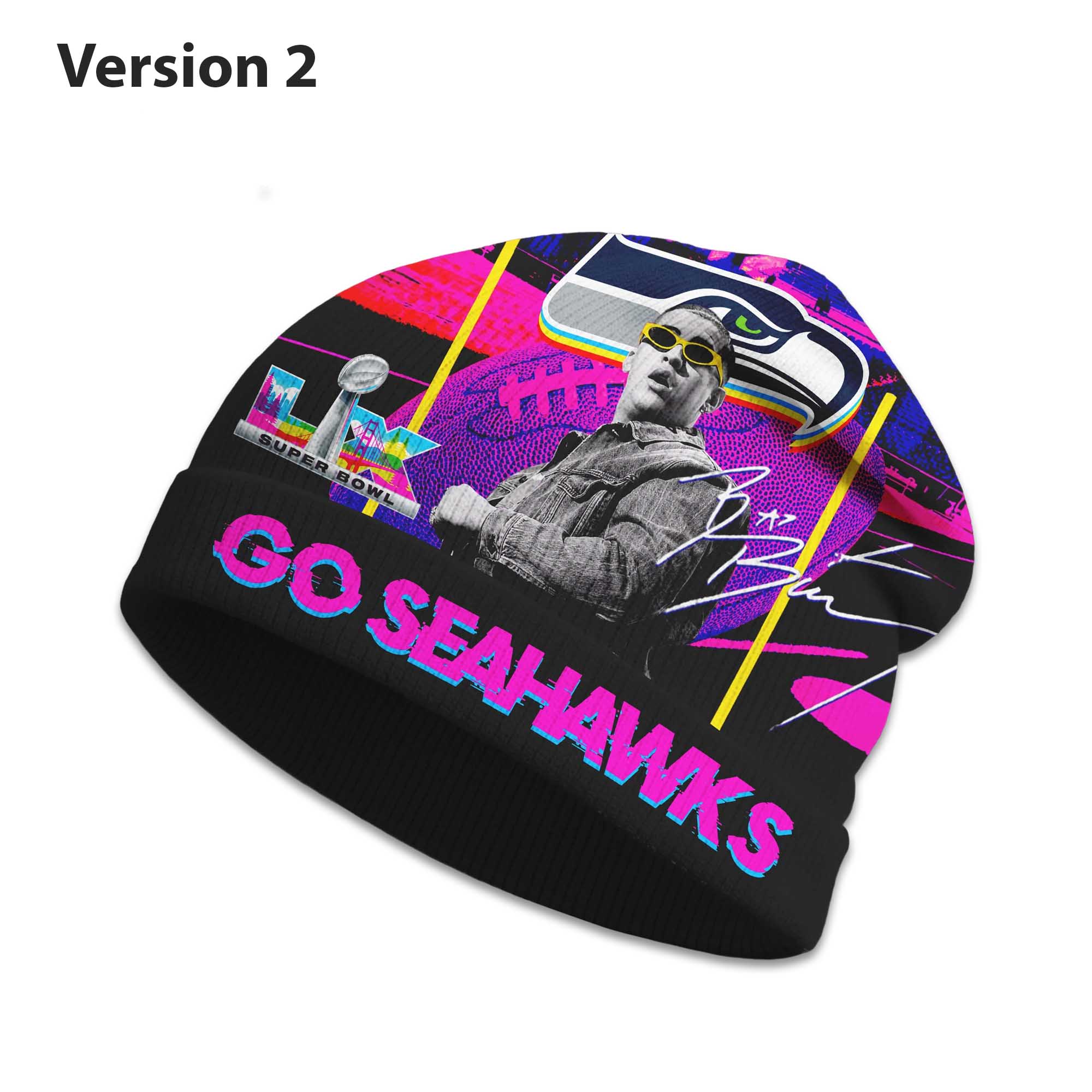 Go Seahawks Bad Bunny Bowl LX 2026 Knit Hat 2 Go Seahawks Bad Bunny Bowl LX 2026 Knit Hat (2)