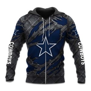 Cowboys Black Metal Texture Zipper Hoodie