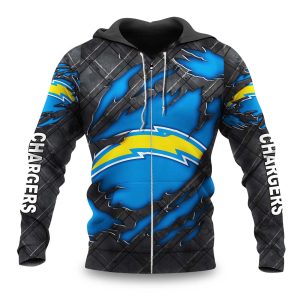 Chargers Black Metal Texture Zipper Hoodie