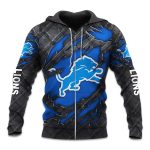Lions Black Metal Texture Zipper Hoodie