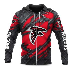 Falcons Black Metal Texture Zipper Hoodie