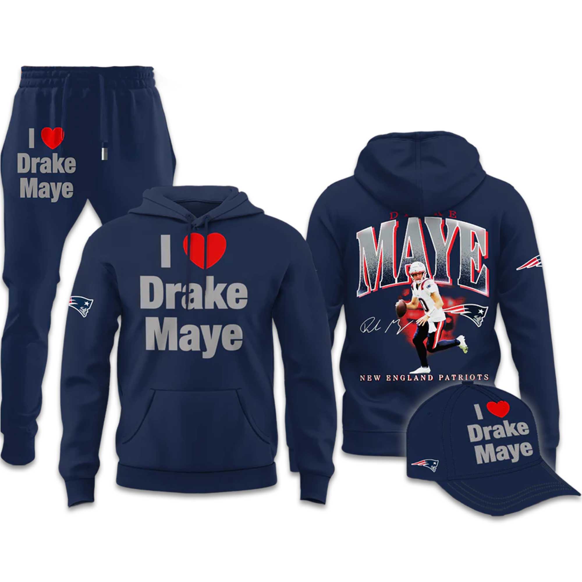NE Patriots I Love Drake Maye Hoodie 2 NE Patriots I Love Drake Maye Hoodie (2)
