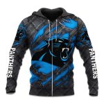 Panthers Black Metal Texture Zipper Hoodie