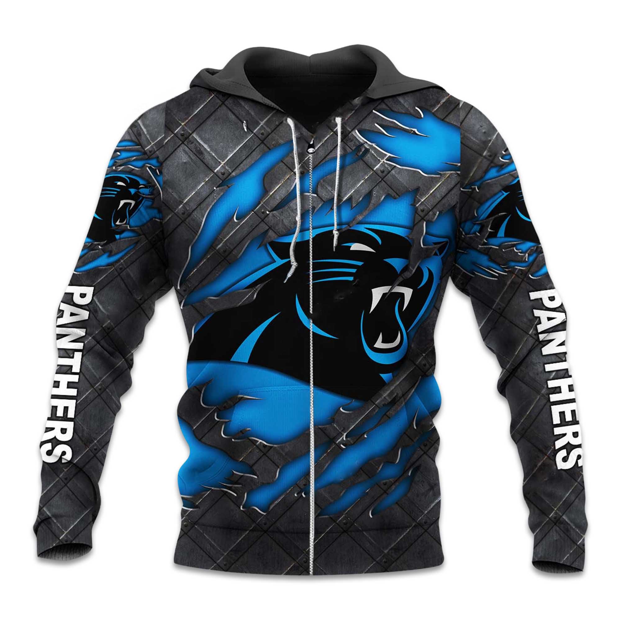 Panthers Black Metal Texture Zipper Hoodie Panthers Black Metal Texture Zipper Hoodie