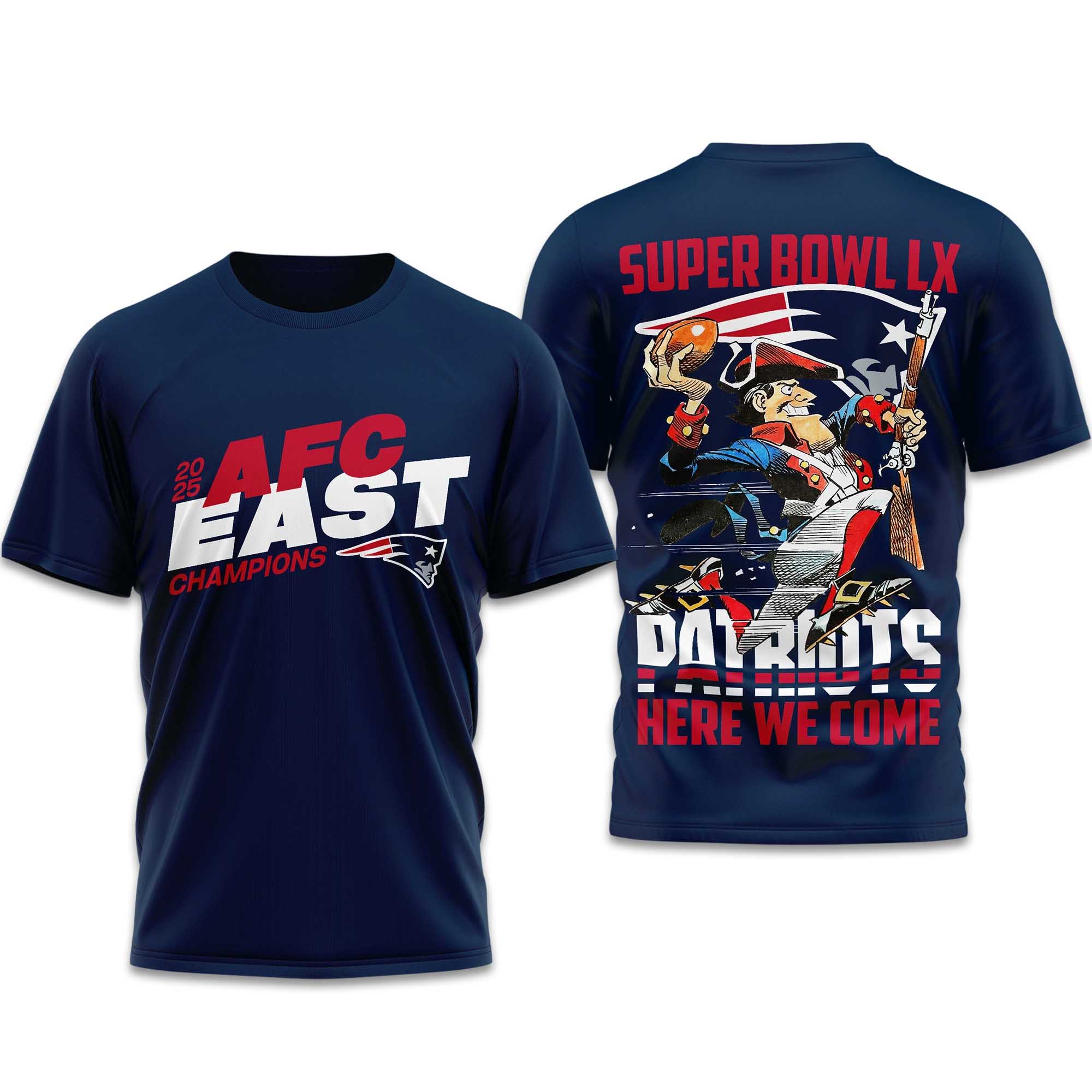 Patriots 2025 AFC EAST Champions Bowl Here We Come Shirt 2 Patriots 2025 AFC EAST Champions Bowl Here We Come Shirt (2)