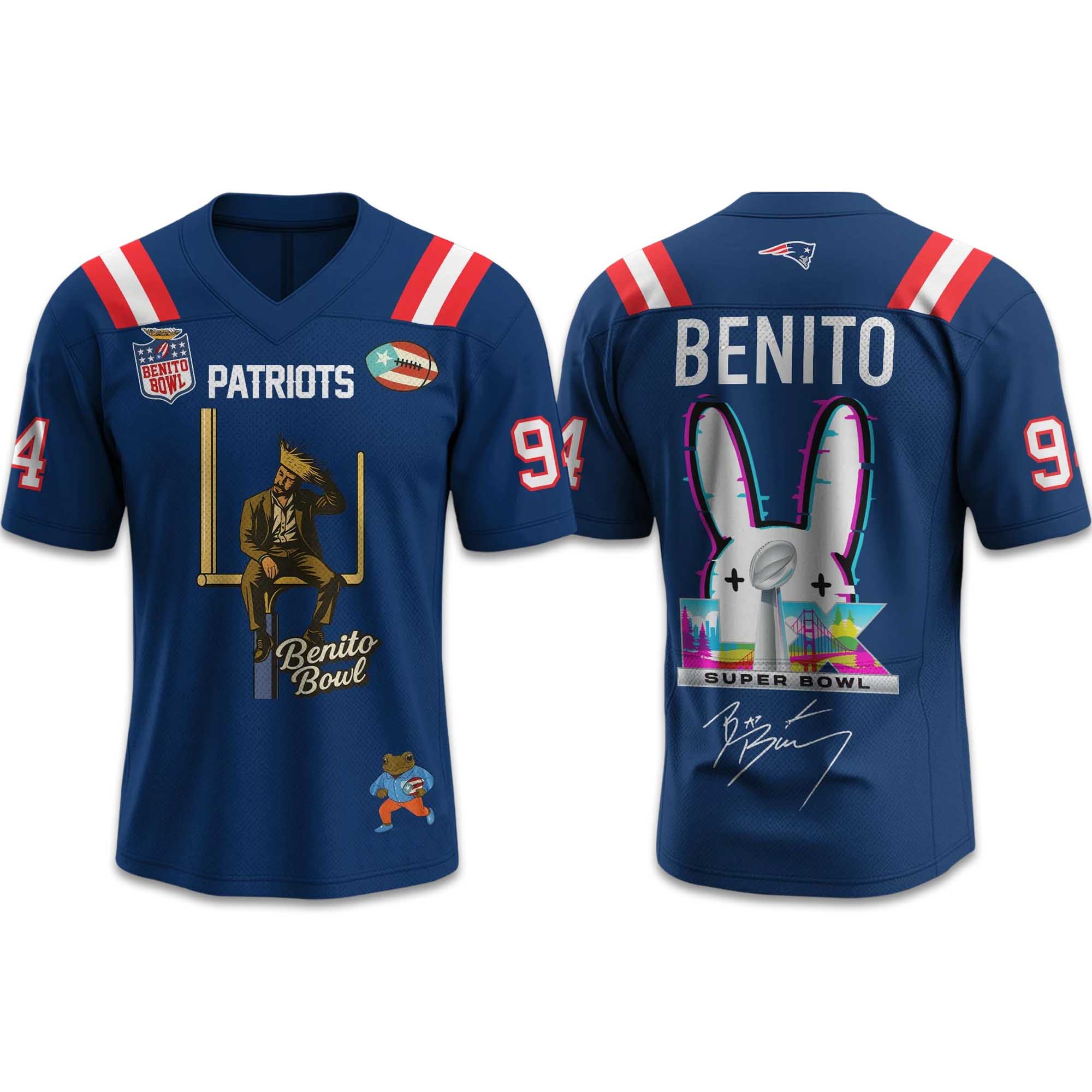Patriots Bad Bunny Bowl LX The Halftime Show 2026 Football Jersey Patriots Bad Bunny Bowl LX The Halftime Show 2026 Football Jersey