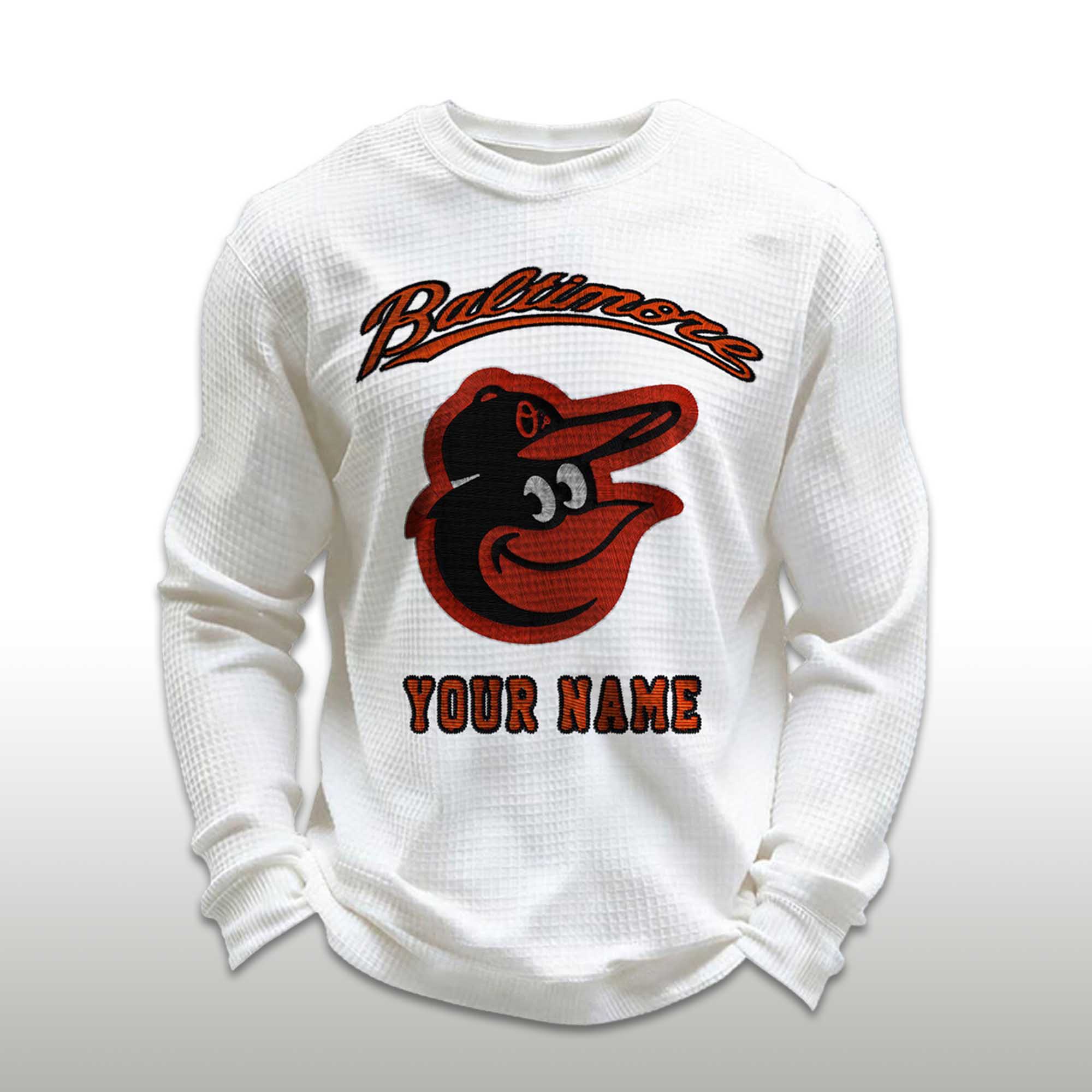 Personalized Baltimore Baseball Waffle Sweatshirt Personalized Baltimore Baseball Waffle Sweatshirt