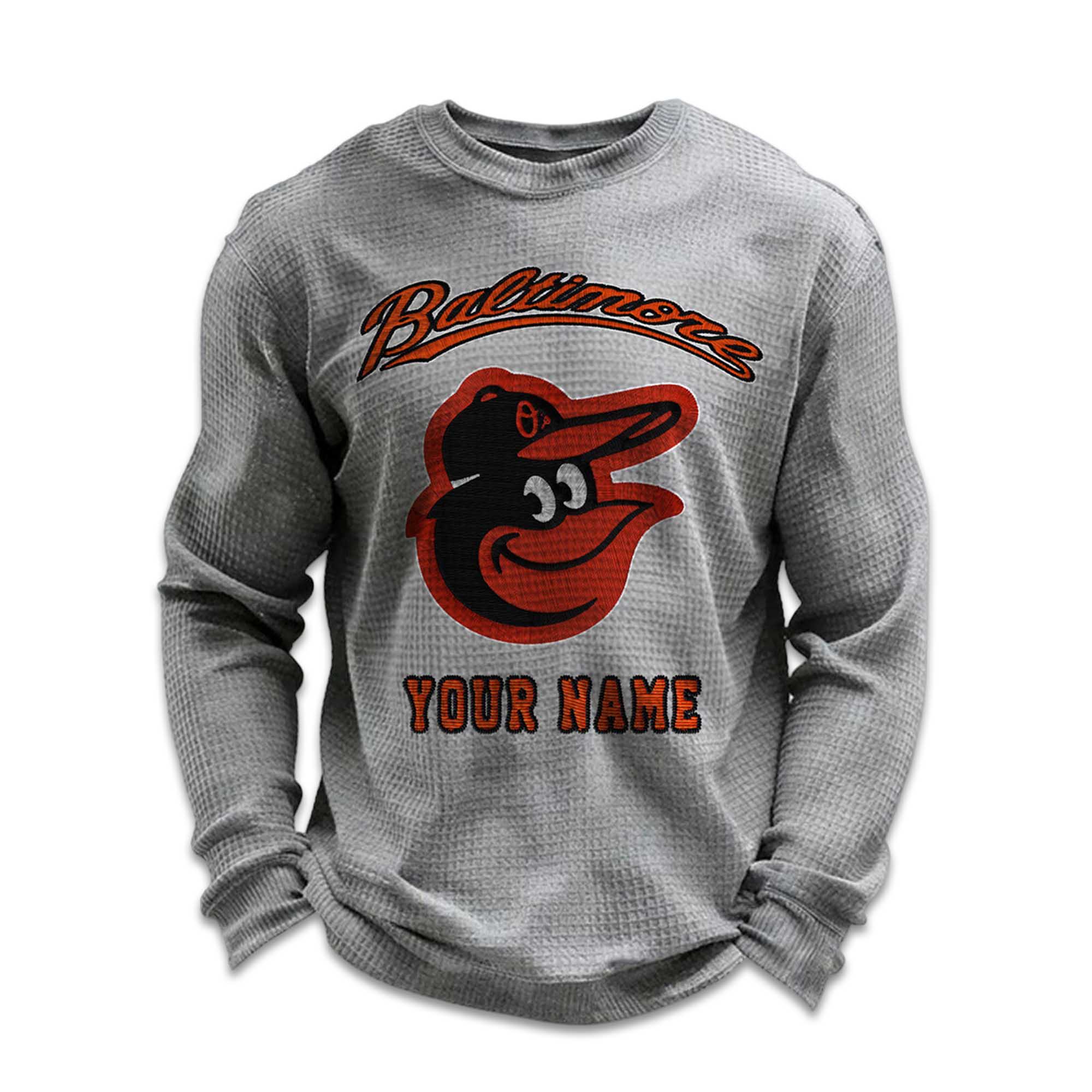 Personalized Baltimore Baseball Waffle Sweatshirt 2 Personalized Baltimore Baseball Waffle Sweatshirt 2