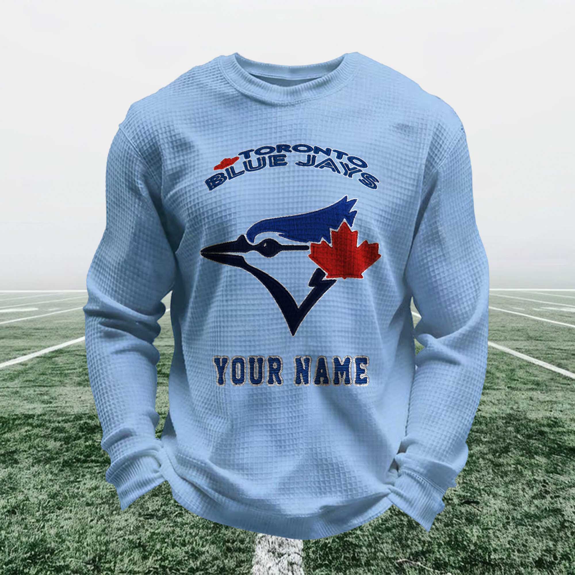 Personalized Blue Jays Baseball Waffle Sweatshirt 3 Personalized Blue Jays Baseball Waffle Sweatshirt 3