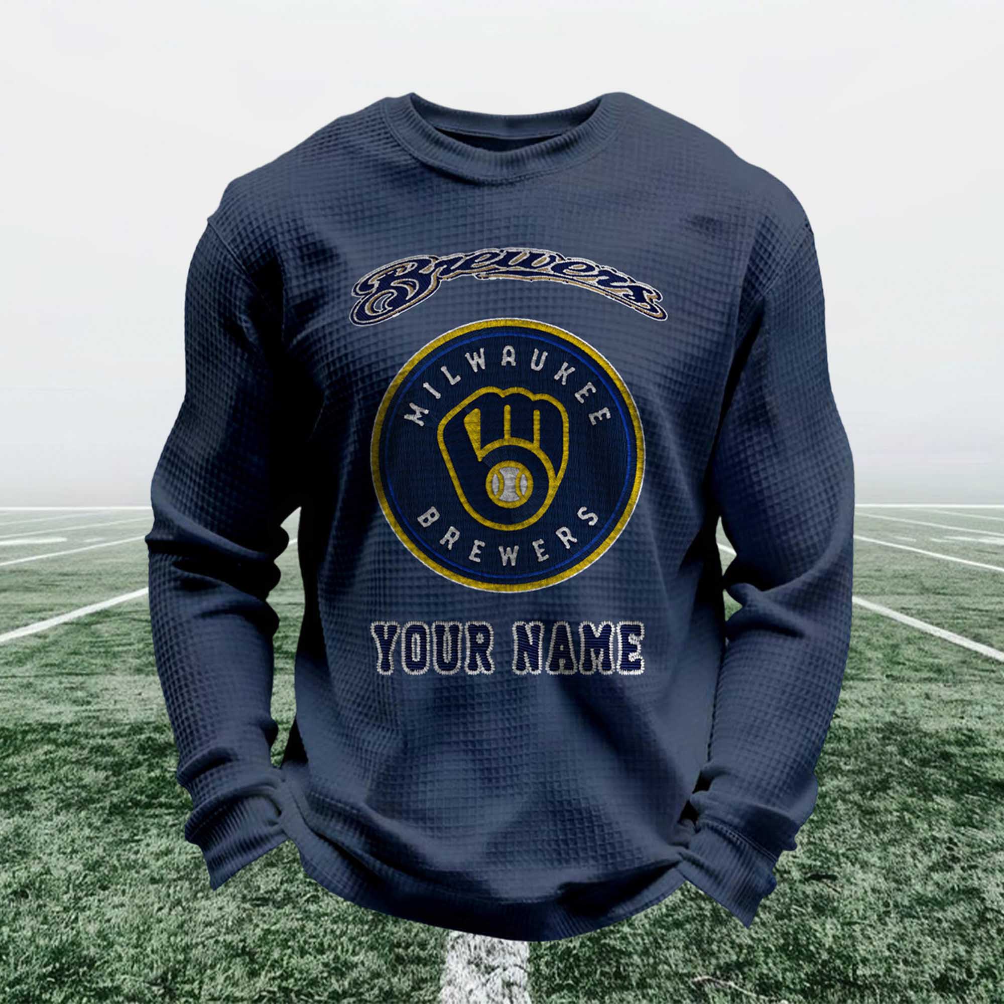 Personalized Brewers Baseball Waffle Sweatshirt 3 Personalized Brewers Baseball Waffle Sweatshirt 3