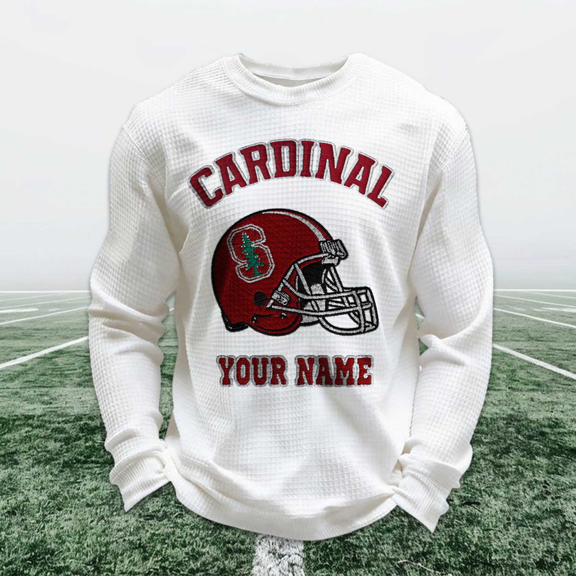 Personalized Cardinal Football Waffle Sweatshirt Personalized Cardinal Football Waffle Sweatshirt