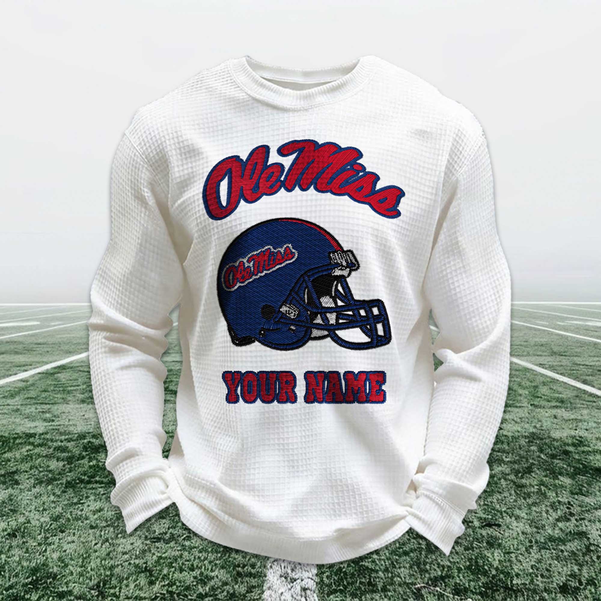 Personalized Ole Miss Football Waffle Sweatshirt Personalized Ole Miss Football Waffle Sweatshirt