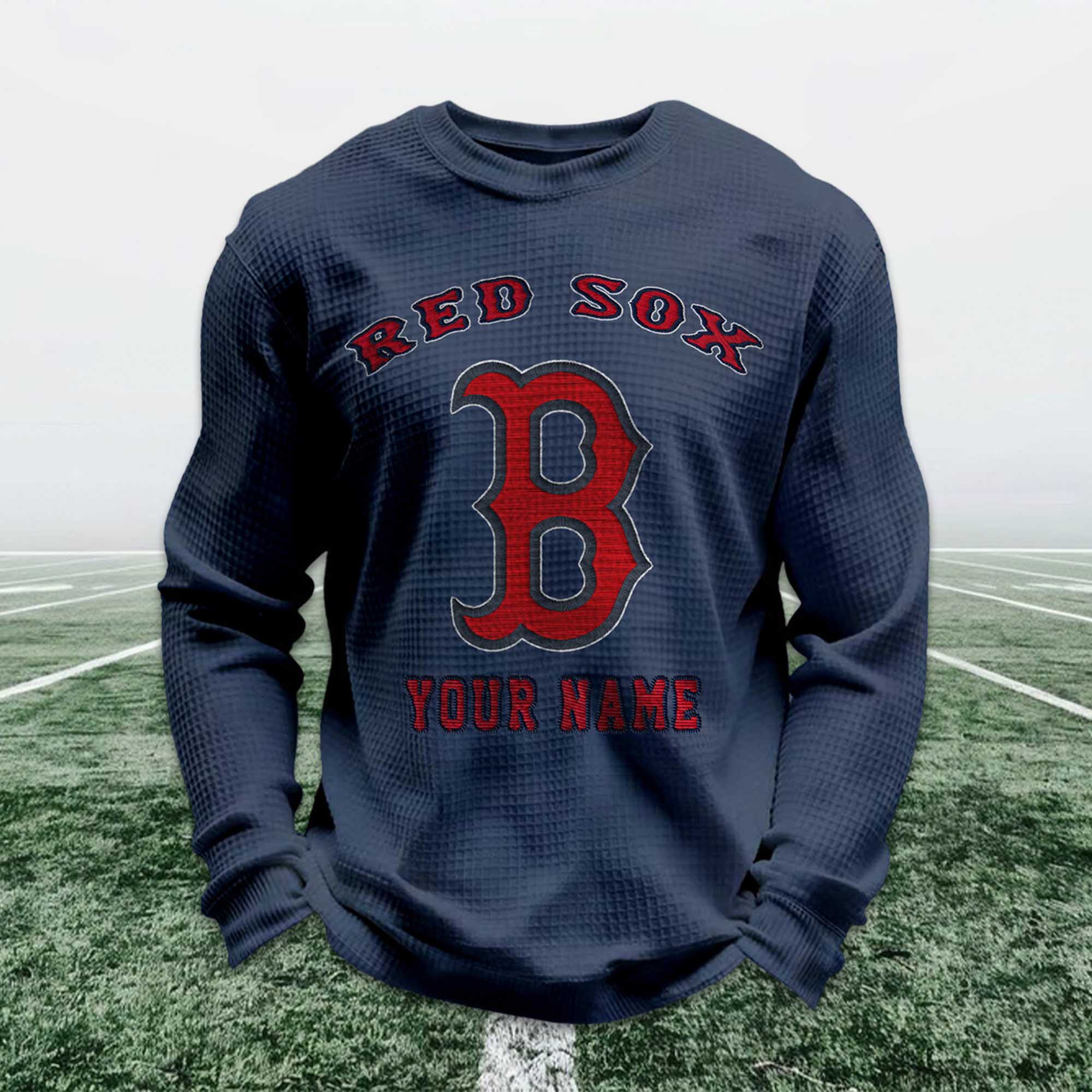 Personalized Red Sox Baseball Waffle Sweatshirt 3 Personalized Red Sox Baseball Waffle Sweatshirt 3