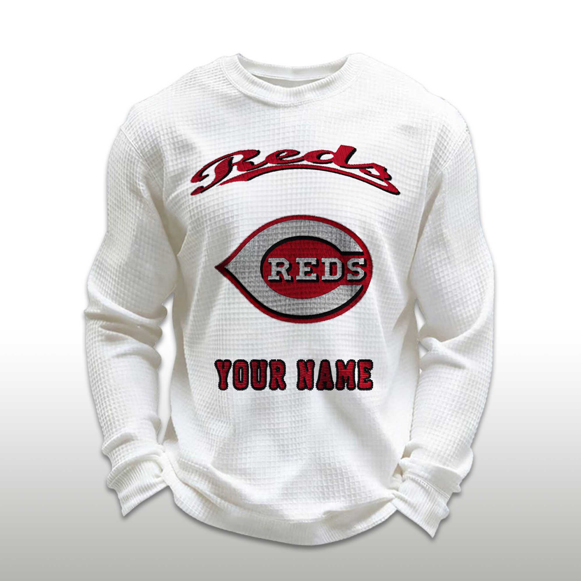 Personalized Reds Baseball Waffle Sweatshirt Personalized Reds Baseball Waffle Sweatshirt