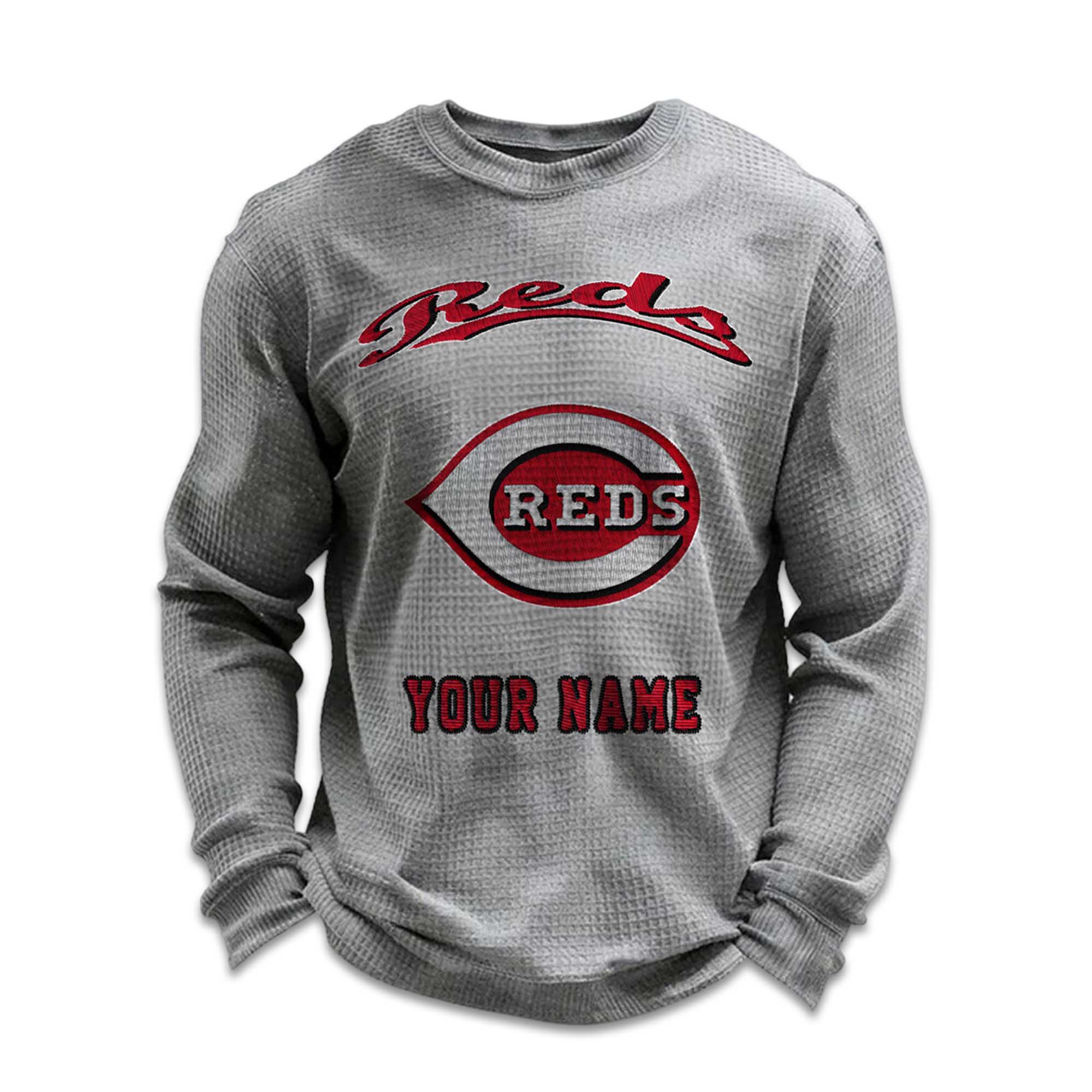 Personalized Reds Baseball Waffle Sweatshirt 3 Personalized Reds Baseball Waffle Sweatshirt 3