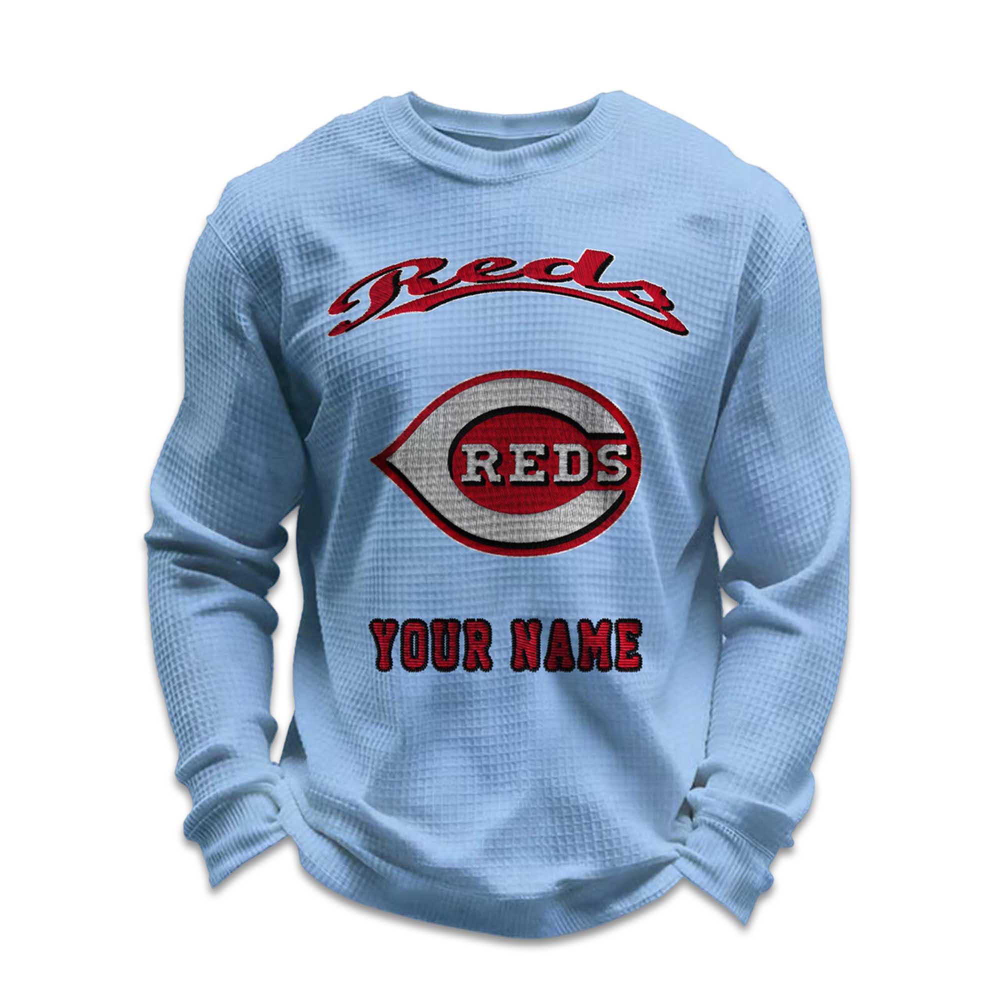 Personalized Reds Baseball Waffle Sweatshirt 4 Personalized Reds Baseball Waffle Sweatshirt 4
