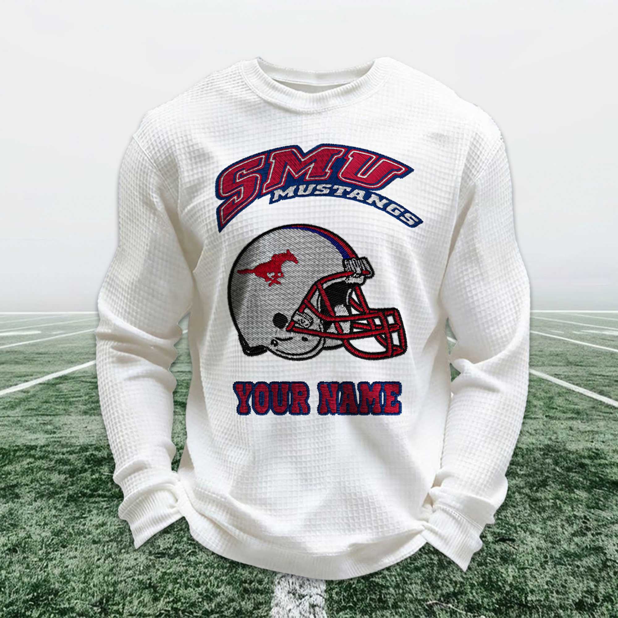 Personalized SMU Mustangs Football Waffle Sweatshirt Personalized SMU Mustangs Football Waffle Sweatshirt
