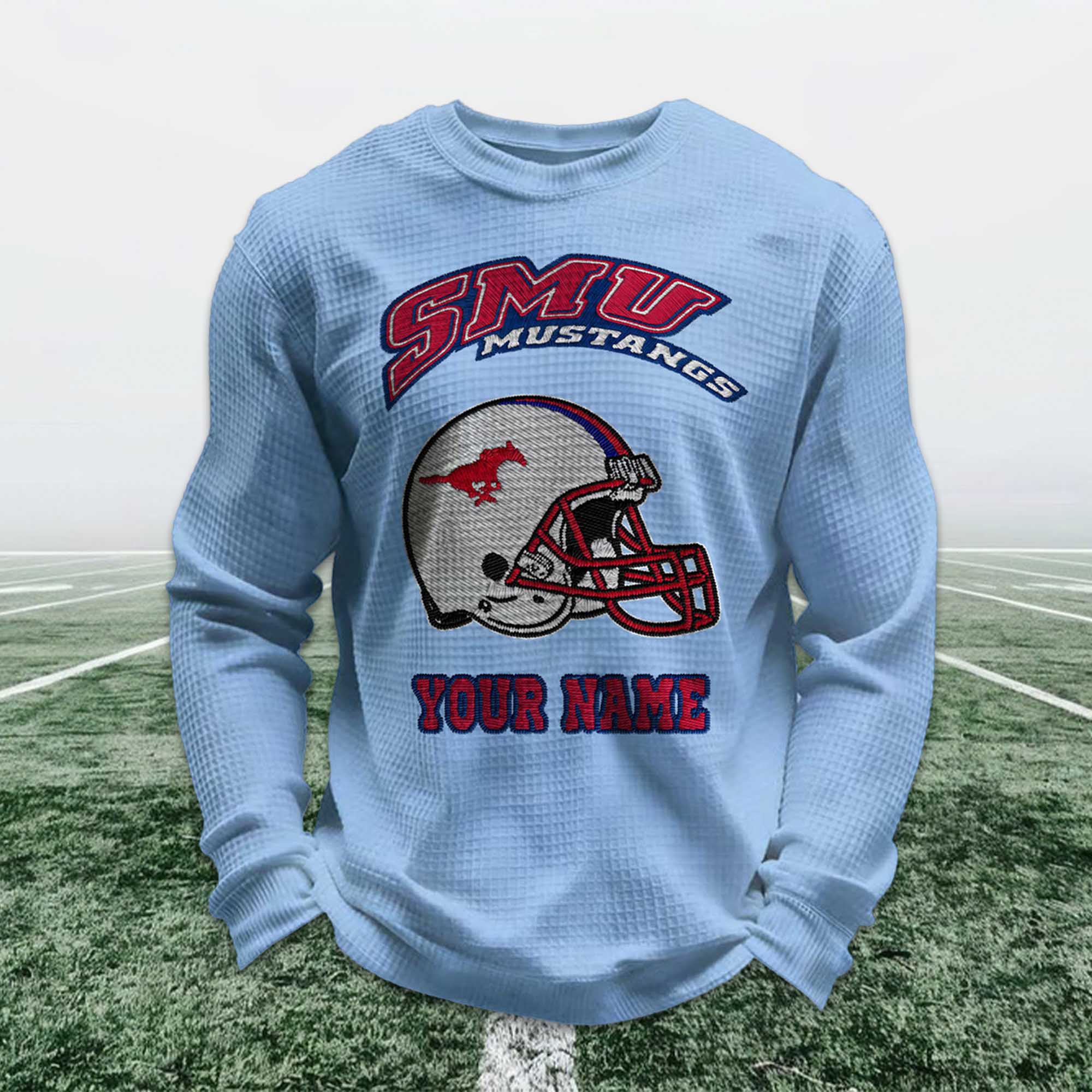 Personalized SMU Mustangs Football Waffle Sweatshirt 5 Personalized SMU Mustangs Football Waffle Sweatshirt (4)