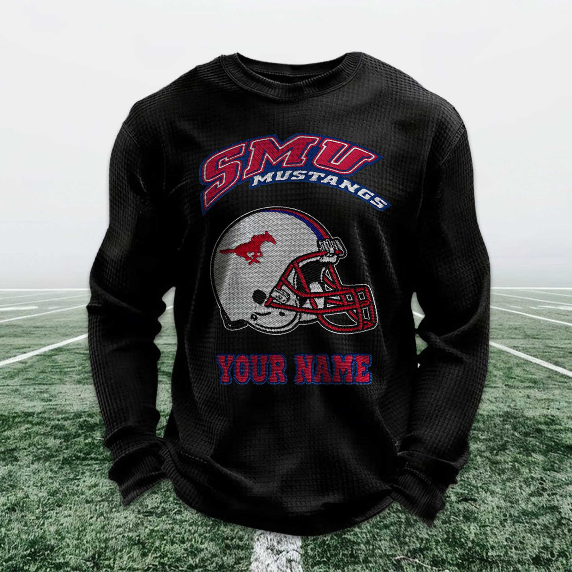 Personalized SMU Mustangs Football Waffle Sweatshirt 6 Personalized SMU Mustangs Football Waffle Sweatshirt (5)