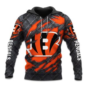 Bengals Black Metal Texture Hoodie 1
