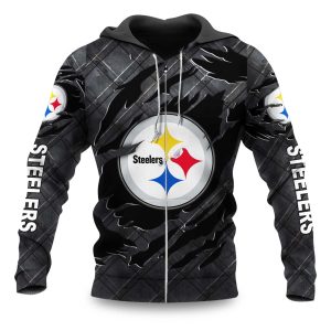 Steelers Black Metal Texture Zipper Hoodie