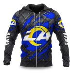 Rams Black Metal Texture Zipper Hoodie