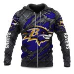 Ravens Black Metal Texture Zipper Hoodie