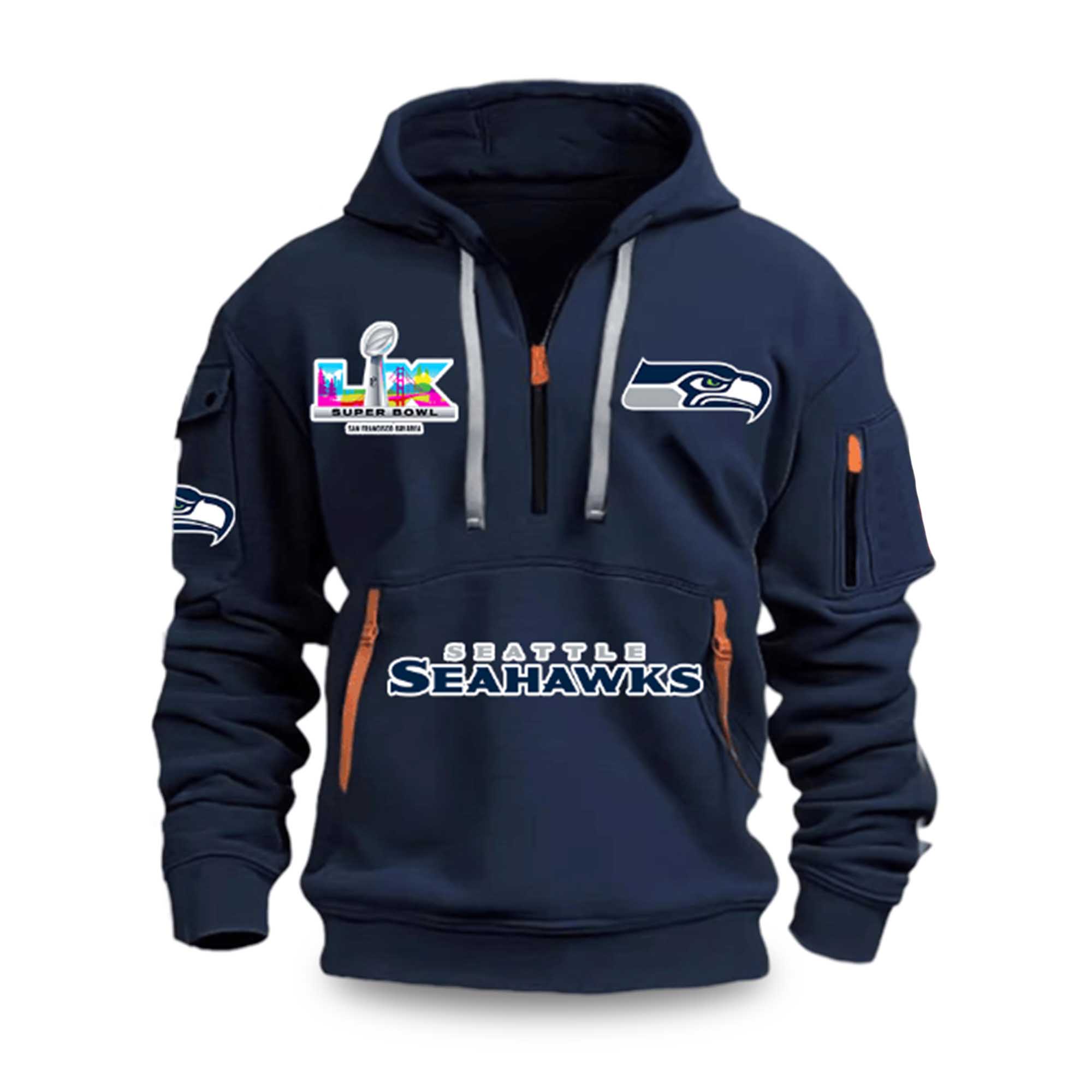 Seahawks 2026 Bowl LX San Francisco Bay Area Quarter Zip Hoodie 3 Seahawks 2026 Bowl LX San Francisco Bay Area Quarter Zip Hoodie (8)