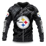Steelers Black Metal Texture Zipper Hoodie