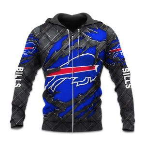 Bills Black Metal Texture Zipper Hoodie