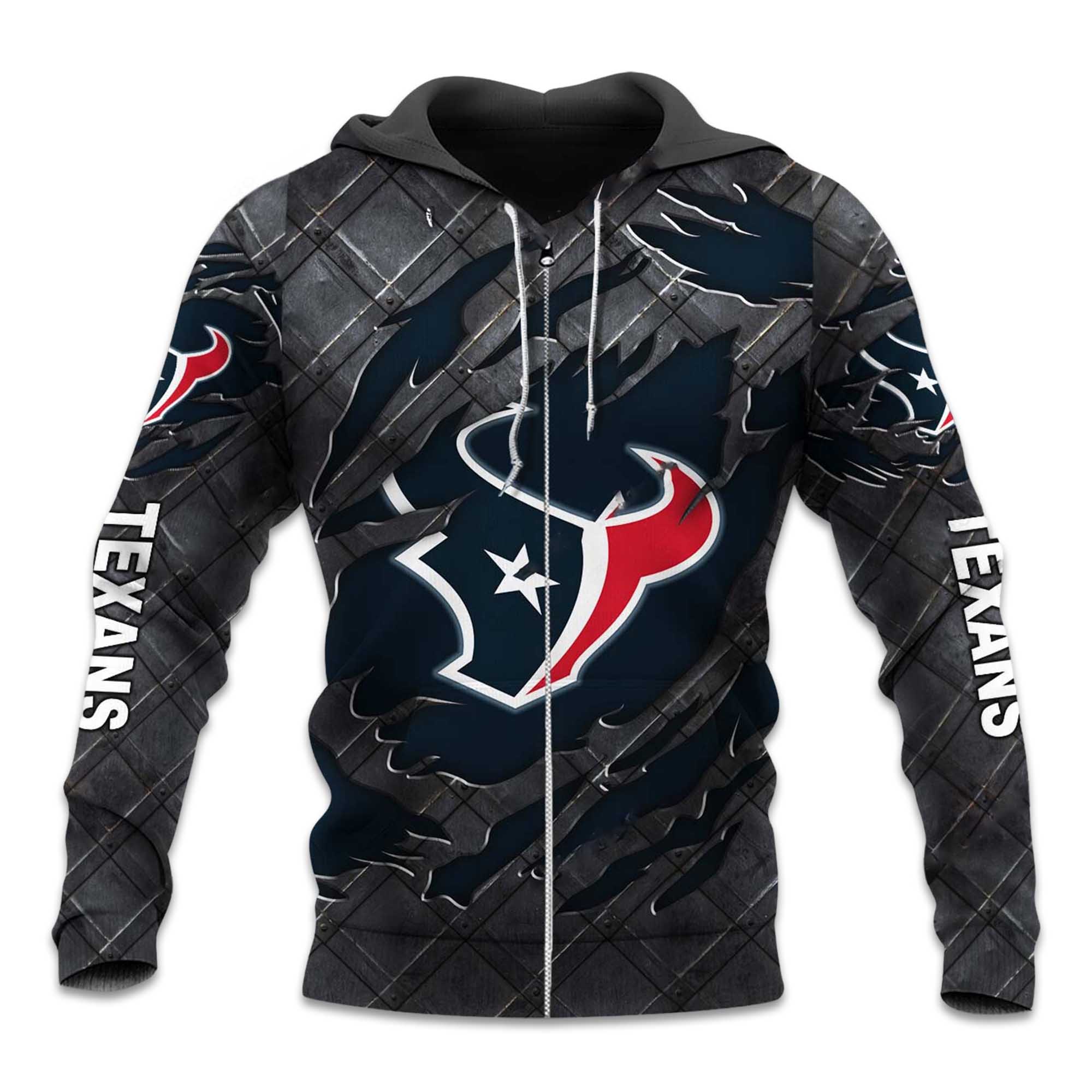 Texans Black Metal Texture Zipper Hoodie Texans Black Metal Texture Zipper Hoodie