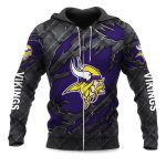 Vikings Black Metal Texture Zipper Hoodie