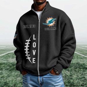 Dolphins EST 1965 Quarter Zip Waffle Sweatshirt (1)