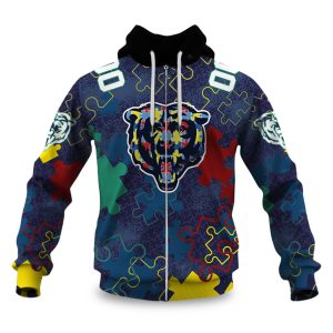 Bears Autism Awareness Football Zipper Hoodie 2026