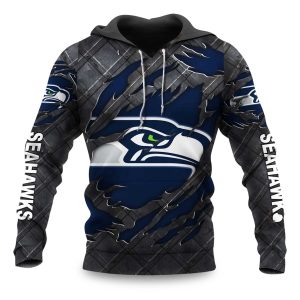 Seahawks Black Metal Texture Hoodie 1