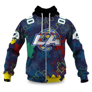 Rams Autism Awareness Football Zipper Hoodie 2026