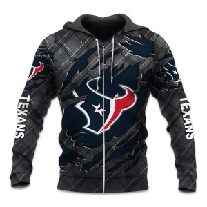 Texans Black Metal Texture Zipper Hoodie