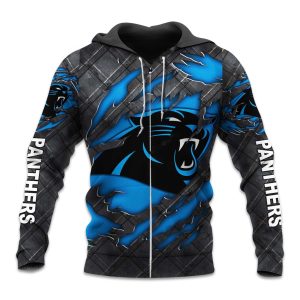 Panthers Black Metal Texture Zipper Hoodie
