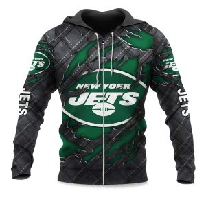 Jets Black Metal Texture Zipper Hoodie