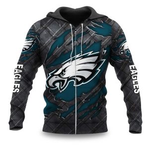 Eagles Black Metal Texture Zipper Hoodie