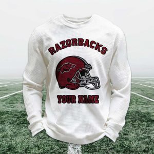 Personalized Razorbacks Football Waffle Sweatshirt 1